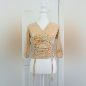 Ragdoll Peach Floral Ruched Wrap Long Sleeve Top